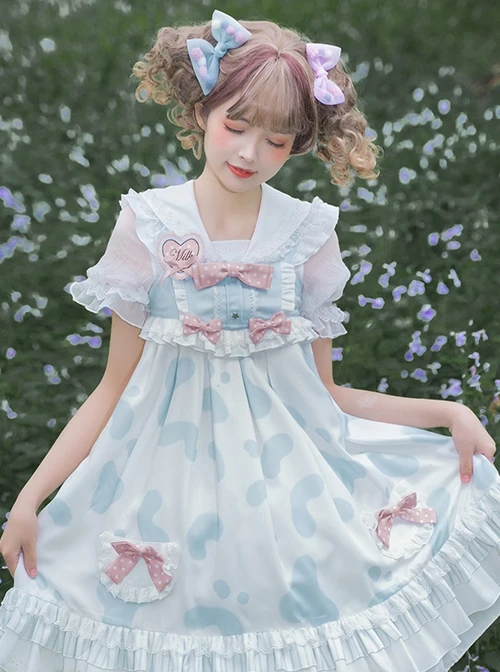 Small Milk Cow Series Lace High Waist Everyday Cute Spots Ruffle Sweet Lolita Sailor Collar Bunny Ears Shirt Sleeveless Dress Set 12 Small Milk Cow Series Lace High Waist Everyday Cute Spots Ruffle Sweet Lolita Sailor Collar Bunny Ears Shirt Sleeveless Dress Set - Image 10
