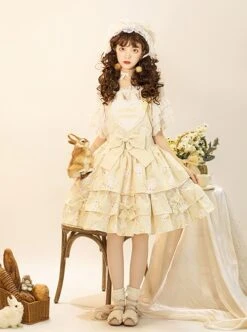 Cream Cat Series Cute Soft Girl Daily Ruffled Bow Kitten Print Sweet Lolita Dress -MIMY Lolita Shop 4 500x672 250
