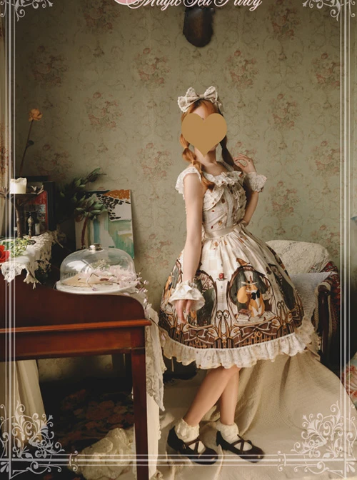 Magic Tea Party The Squirrel Couple's Afternoon Series Printing Sweet Lolita Sling Dress 6 Magic Tea Party The Squirrel Couple's Afternoon Series Printing Sweet Lolita Sling Dress - Image 4