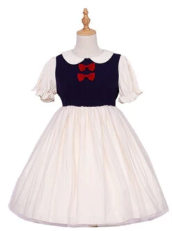 Snow White Cute Sweet Lolita Doll Collar Short Sleeve Dress -MIMY Lolita Shop 4 500x672 258