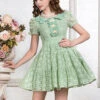 Green Cute Doll Collar Bowknot Sweet Lolita Short Sleeve Dress