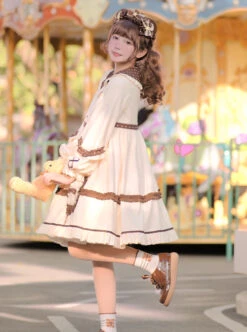 Coffee Bears Series OP Doll Collar Sweet Lolita Autumn Winter Apricot Long Sleeve Dress -MIMY Lolita Shop 4 500x672 268