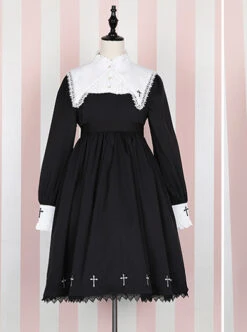 Unknown Poem Series Cross Embroidery Gothic Lolita Black Long Sleeve Dress -MIMY Lolita Shop 4 500x672 27