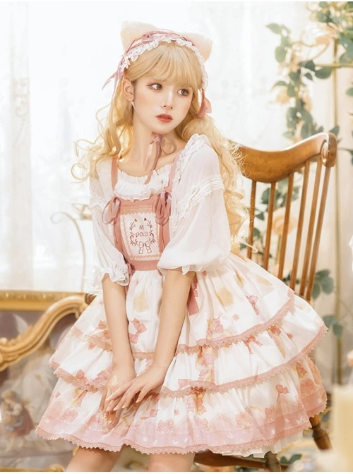 Rock Candy Cat Series JSK Cute Printing Three-stage Hem Sweet Lolita Sling Dress 7 Rock Candy Cat Series JSK Cute Printing Three-stage Hem Sweet Lolita Sling Dress - Image 5