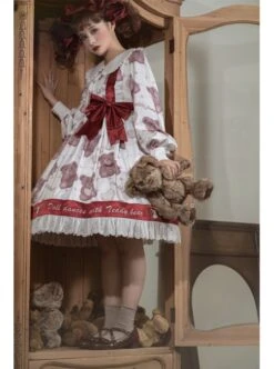 Doll Bear Series OP Doll Collar Cute Bears Printing Sweet Lolita Long Sleeve Dress -MIMY Lolita Shop 4 500x672 290