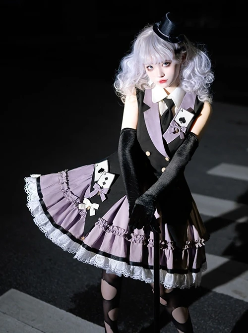 Phantom Thief Magician Series Tuxedo Playing Cards Halloween Playing Song Uniforms Sweet Lolita Vest Necktie Sleeveless Dress Set 5 Phantom Thief Magician Series Tuxedo Playing Cards Halloween Playing Song Uniforms Sweet Lolita Vest Necktie Sleeveless Dress Set - Image 3