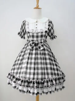 Plaid Chiffon Doll Collar Sweet Lolita Short Sleeve Dress 13 Plaid Chiffon Doll Collar Sweet Lolita Short Sleeve Dress -MIMY Lolita Shop 4 500x672 299