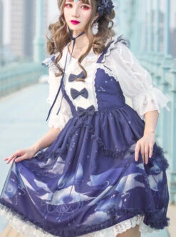 Dream Of Cloud Whale Series JSK Bowknot Navy Blue Sweet Lolita Sling Dress -MIMY Lolita Shop 4 500x672 301