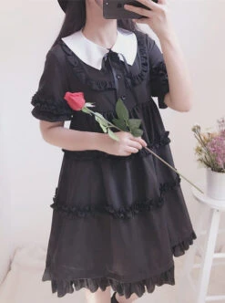 Black Cute Ruffles Sweet Lolita Short Sleeves Dress 7 Black Cute Ruffles Sweet Lolita Short Sleeves Dress -MIMY Lolita Shop 4 500x672 309