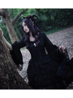 Lilith Series Pure Color Gothic Lolita Long Sleeve Dress -MIMY Lolita Shop 4 500x672 31