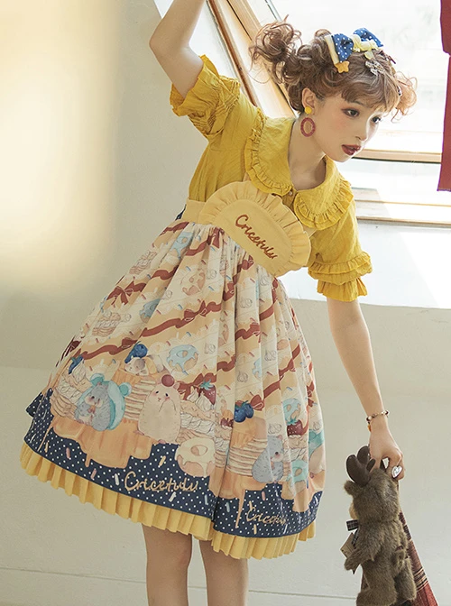 Cute Hamster Printing Yellow JSK Sweet Lolita Sling Dress 8 Cute Hamster Printing Yellow JSK Sweet Lolita Sling Dress - Image 6