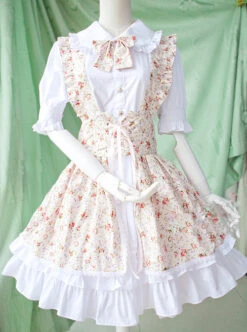 Pastoral Style Fake Two Pieces Floral Prints Sweet Lolita Short Sleeve Dress -MIMY Lolita Shop 4 500x672 319