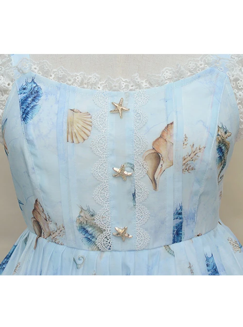 Starfish Song Light Blue Sweet Lolita Sling Dress 3 Starfish Song Light Blue Sweet Lolita Sling Dress