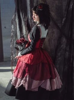 No Man's Land Rose Series Black Jacquard Gradient Petal Hem Gothic Lolita Sleeveless Dress 11 No Man's Land Rose Series Black Jacquard Gradient Petal Hem Gothic Lolita Sleeveless Dress -MIMY Lolita Shop 4 500x672 33