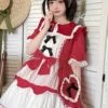 Runaway Sweetheart Series OP Doll Collar Wavy Hem Sweet Lolita Red Cute Short Sleeve Cake Dress