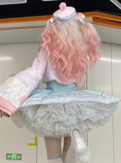 Little Zombie Series Pink Traditional Chinese Knot High Waist Cute Playful Sweet Lolita Long Sleeves Shirt Short Dress Hat Set -MIMY Lolita Shop 4 500x672 339