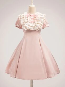 Sweet Lolita Ruffled Round Neck Profile Cute Big Bow Satin HeartShooting Short Sleeve A-Line Dress 23 Sweet Lolita Ruffled Round Neck Profile Cute Big Bow Satin HeartShooting Short Sleeve A-Line Dress -MIMY Lolita Shop 4 500x672 341