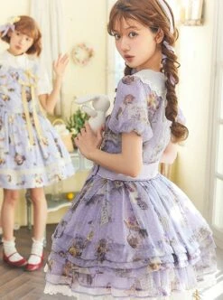 Handmade Cat Series Low Saturation Light Purple Pansy Kitty Pastoral Butterfly Book Print Sweet Lolita Puff Sleeves Dress 9 Handmade Cat Series Low Saturation Light Purple Pansy Kitty Pastoral Butterfly Book Print Sweet Lolita Puff Sleeves Dress -MIMY Lolita Shop 4 500x672 342