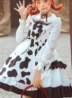 Creamy Cookies Series JSK Milk Cow Printing Sweet Lolita Sling Dress -MIMY Lolita Shop 4 500x672 346