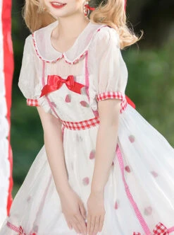 Strawberry Fruit Series OP Cute Bowknot Sweet Lolita Short Sleeve Dress -MIMY Lolita Shop 4 500x672 348