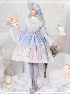 November's Ode Series OP Cute Printing Sweet Lolita Trumpet Sleeve Dress -MIMY Lolita Shop 4 500x672 357
