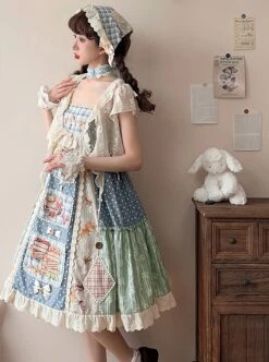 Squirrel Market Series Retro Pastoral Style Lace Bow Decoration Patchwork Skirt Sweet Lolita Sleeveless Dress 7 Squirrel Market Series Retro Pastoral Style Lace Bow Decoration Patchwork Skirt Sweet Lolita Sleeveless Dress -MIMY Lolita Shop 4 500x672 364