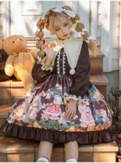 Christmas Bear Series OP Cute Printing Plush Ball Ruffle Pointed Collar Sweet Lolita Brown Long Sleeve Dress 16 Christmas Bear Series OP Cute Printing Plush Ball Ruffle Pointed Collar Sweet Lolita Brown Long Sleeve Dress -MIMY Lolita Shop 4 500x672 382