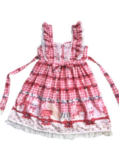 Plaid Strawberry Picnic Rabbit Series Sweet Lolita Sling Dress -MIMY Lolita Shop 4 500x672 384