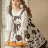 Sweet Small Cow Print Striped Bow Ruffle Hem Sweet Lolita Simple Sleeveless Dress -MIMY Lolita Shop 4 500x672 396
