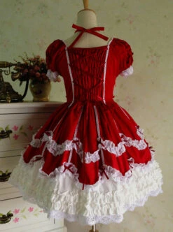 MIMY Lolita Shop 11 Lace Red Cotton Sweet Lolita Short Sleeves Dress