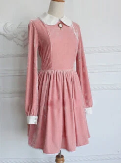 Retro Pink Pleuche Round Collar Long Sleeves Classic Lolita Dress 9 Retro Pink Pleuche Round Collar Long Sleeves Classic Lolita Dress -MIMY Lolita Shop 4 500x672 405