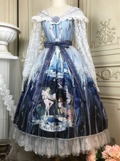 Echo Voice Series SP Printing Back Placket V Collar Cuff Drawstring Tea Party Style Classic Lolita Lace Long Sleeves Dress -MIMY Lolita Shop 4 500x672 406