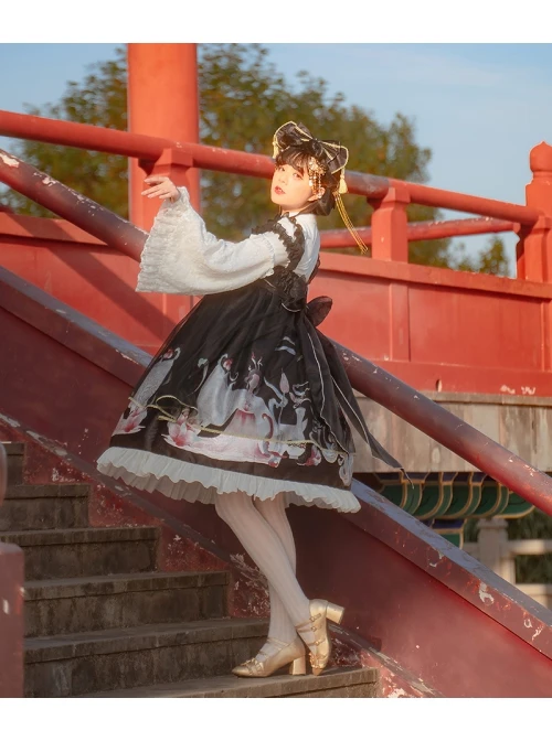 Morning Dew Series JSK Weaving Gold Craft Chinese Style Retro Gorgeous Printing Classic Lolita Sling Dress 10 Morning Dew Series JSK Weaving Gold Craft Chinese Style Retro Gorgeous Printing Classic Lolita Sling Dress - Image 8