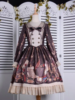 Travelers Series OP Printing Retro Classic Lolita Long Sleeve Dress -MIMY Lolita Shop 4 500x672 416