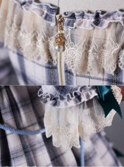 Neckline Lace EmbroideryBlue High Waist Skirt Dress -MIMY Lolita Shop 4 500x672 423