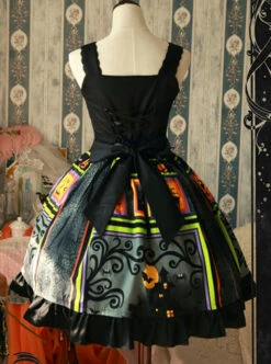 Magic Tea Party Black Spider Web Witch Castle Halloween Gothic Lolita Sling Dress -MIMY Lolita Shop 4 500x672 43