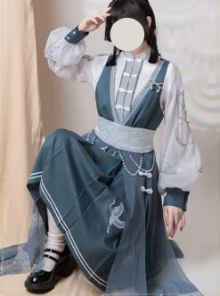 Crane String Series Improved Chinese Style Exquisite Embroidery Buckle Design Classic Lolita Long Sleeve Dress Set -MIMY Lolita Shop 4 500x672 432