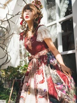 Wanhua Mirror Series Classical Elegant Square Neck Small Fly Sleeve Design Retro Oil Painting Print Ruffle Hem Classic Lolita Short Sleeve Dress 12 Wanhua Mirror Series Classical Elegant Square Neck Small Fly Sleeve Design Retro Oil Painting Print Ruffle Hem Classic Lolita Short Sleeve Dress -MIMY Lolita Shop 4 500x672 439