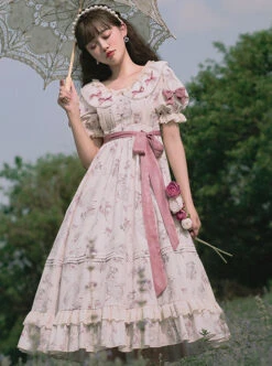 Everlasting Love Series OP Daily Elegant Flowers Printing Classic Lolita Short Sleeve Dress -MIMY Lolita Shop 4 500x672 458