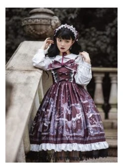 Lost Dreams Series JSK Bowknot Retro Printing Darkness Gothic Lolita Sling Dress -MIMY Lolita Shop 4 500x672 47