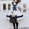 Heart Route Series OP White Sailor Suit V-Neck Design Bow Knots Decoration Long Sleeve Classic Lolita Dress -MIMY Lolita Shop 4 500x672 476