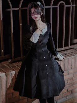 Twilight Prayer Series Nun Style False Collar Detachable Early Spring Retro Lantern Sleeve Gothic Lolita Long Sleeve Dress -MIMY Lolita Shop 4 500x672 49