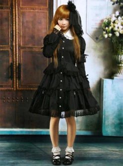 Black Lapel Ruffle Gothic Lolita Long Sleeve Dress 10 Black Lapel Ruffle Gothic Lolita Long Sleeve Dress -MIMY Lolita Shop 4 500x672 52