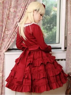 Palace Style Retro Lace Long Sleeve Wine Red Gothic Lolita Dress -MIMY Lolita Shop 4 500x672 54