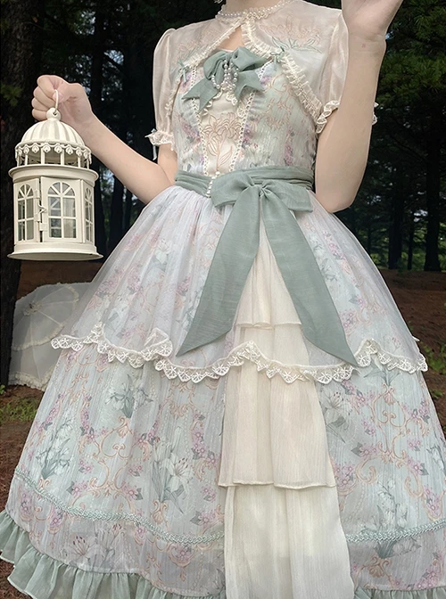 Lily Of The Valley Blossom Series Chiffon Lace Bowknot Pearl Chain Decoration Classic Lolita Sleeveless Dress Set 7 Lily Of The Valley Blossom Series Chiffon Lace Bowknot Pearl Chain Decoration Classic Lolita Sleeveless Dress Set - Image 5