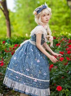Flower And Grass Collection Series JSK Blue Floral Print Elegant Classic Lolita Sleeveless Dress Suit -MIMY Lolita Shop 4 500x672 541