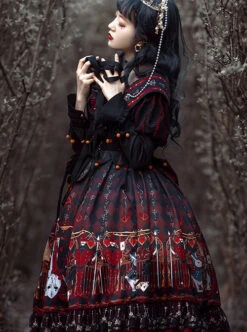The Queen Of Hearts Series OP Gothic Lolita Printing Long Sleeve Dress -MIMY Lolita Shop 4 500x672 55