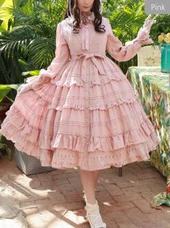 Elegant Little High Collar Jacquard Ruffle Long Sleeve Classic Lolita Long Style Dress -MIMY Lolita Shop 4 500x672 557