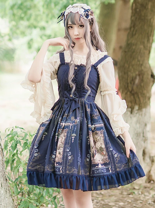 Old Castle Elves Series Retro High Waist Lolita Sling Dress 7 Old Castle Elves Series Retro High Waist Lolita Sling Dress - Image 5
