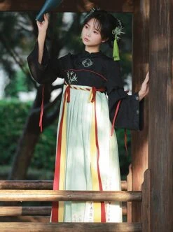 Orchid Pavilion Qushui Series Chinese Style Black Green Elegant Embroidered Printed Improved Confucian Skirt Fake Two-Piece Dress -MIMY Lolita Shop 4 500x672 561